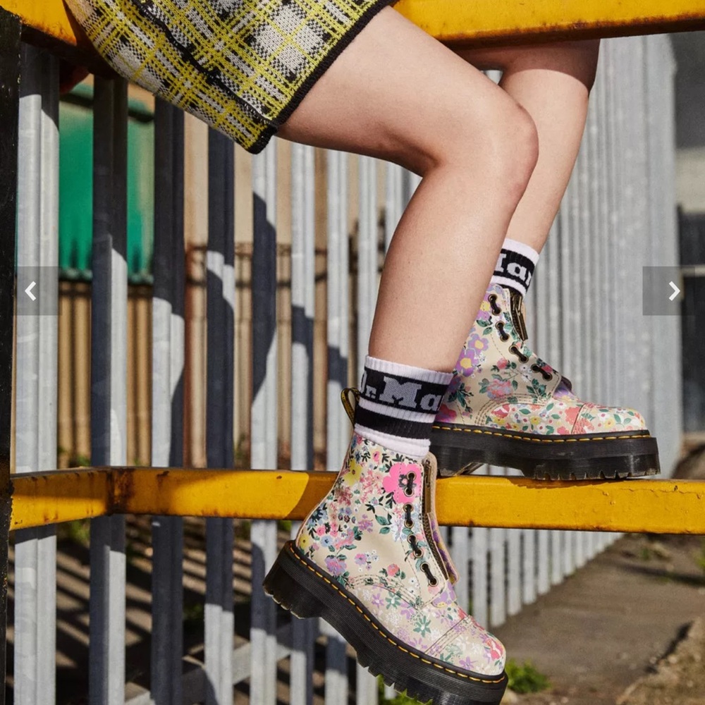 SINCLAIR FLORAL MASH UP LEATHER PLATFORM BOOTS